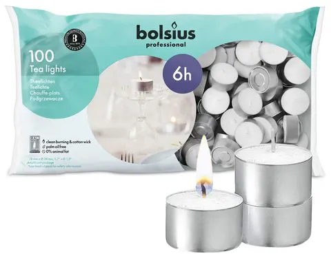Bolsius podgrzewacze bezzapachowe białe 6 godzinne worek foliowy 100 sztuk