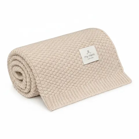 Kocyk z wełny merino 100% beige beż classic My Memi