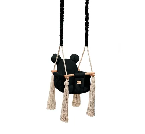 Drewniana huśtawka Czarna VelvetSwing Black + PASY Babysteps