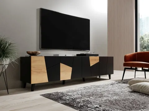 ETNA szafka RTV czarny mat/ mat/ dąb craft