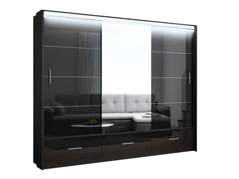 Szafa Marsylia 255 cm czarny lub biały połysk z Led