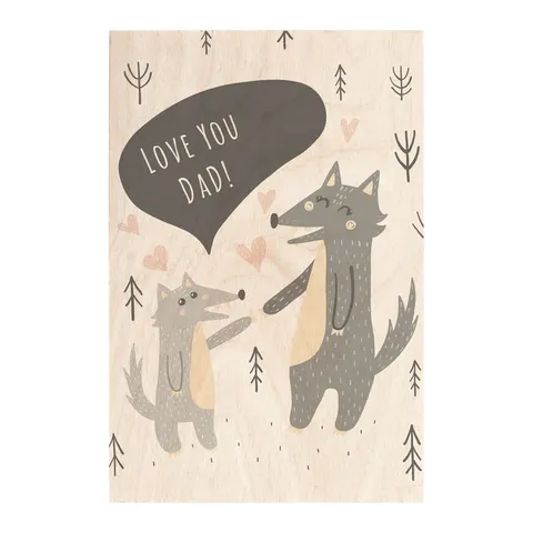 Drewniana kartka Love You Dad Wolves / Miwoodo