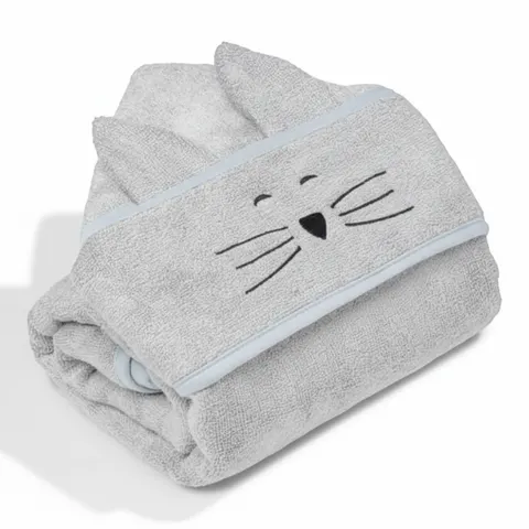 Duży bambusowy ręcznik light grey - cat / My Memi