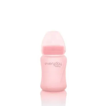 Szklana butelka ze smoczkiem S 150 ml Różowa / Everyday Baby