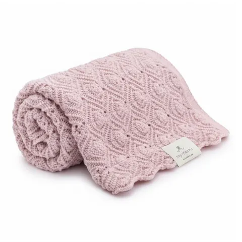 Kocyk PEARL z wełny merino 100% Powder Pink My Memi