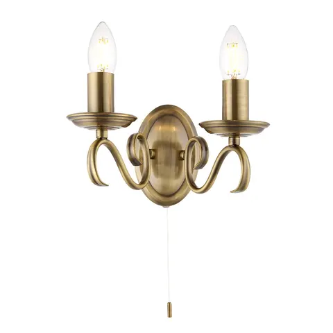 Endon Lampa ścienna Bernice 2x60W E14 Antyczny mosiądz