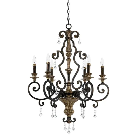 Lampa wisząca Żyrandol Marquette QZ-MARQUETTE6-A Elstead Lighting 6x60W E14 Stal Brązowy