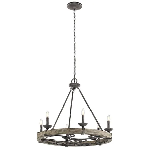Lampa wisząca Żyrandol Taulbee KL-TAULBEE6 Elstead Lighting 6x60W E14 Drewno Grafit