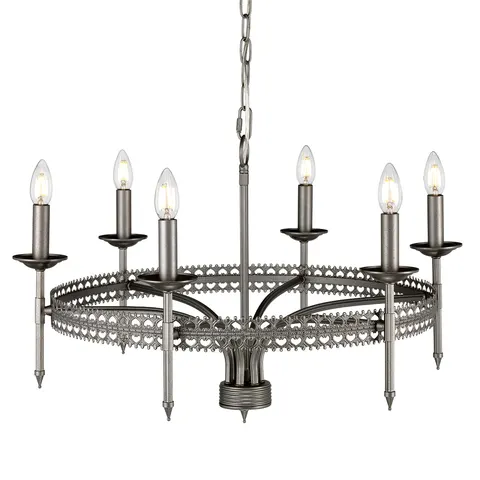 Lampa wisząca Żyrandol Crown CROWN6 Elstead Lighting 6x60W E14 Stal Szary