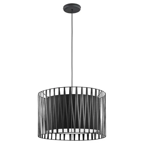 Czarna lampa wisząca z abażurem i dekoracyjnymi paskami do salonu, jadalni 3xE27 HARMONY BLACK - 1655
