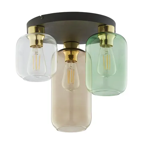 Lampa sufitowa ze szklanymi, kolorowymi kloszami i złotymi akcentami MARCO GREEN 3xE27 - 3318