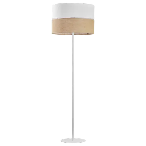 Lampa podłogowa biało-brązowa 159cm w stylu rustykalnym do salonu, klosz Ø50cm LINOBIANCO 1xE27 - 5241
