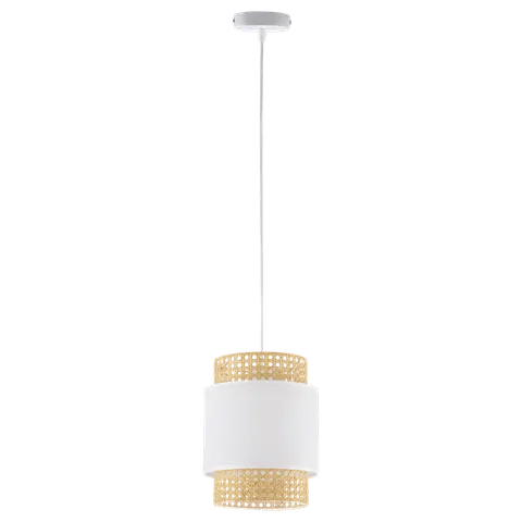 Lampa wisząca z biało-słomkowym kloszem z tkaniny i rattanu 1xE27 BOHO WHITE - 6528