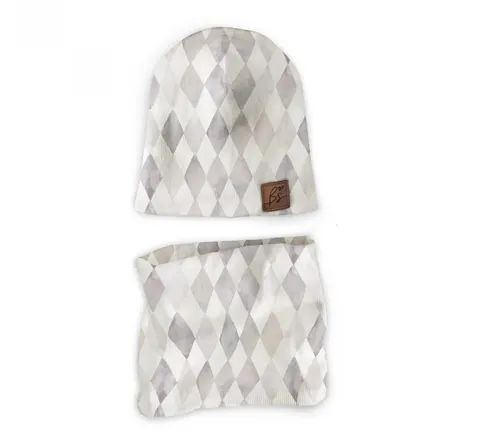 Komplet prążkowany czapka i komin Diamonds gray / BabySteps
