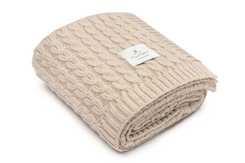 Ciepły kocyk z wełny merino 100% warm beige premium collection / My Memi