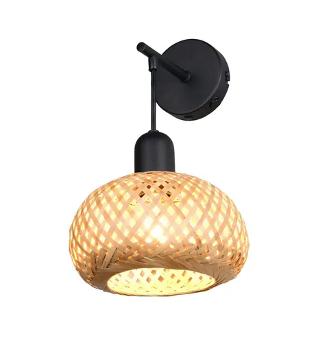 Lampa ścienna kinkiet LEONIE R21871736 RL 1x10W E27 Metal/Bambus