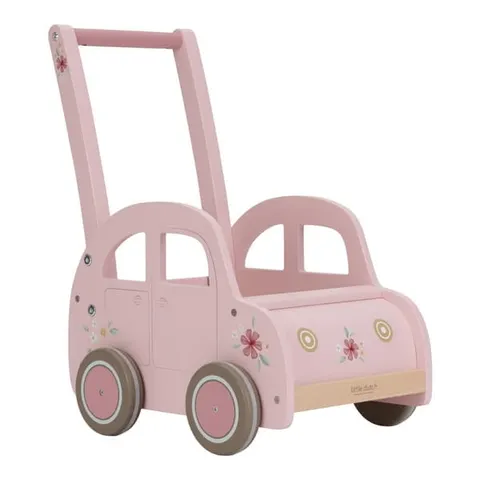 Pchacz drewniany wózek na zabawki Pink FSC Little Dutch