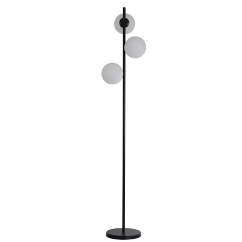 Nowoczesna lampa podłogowa czarna DORADO z mlecznymi szklanymi kloszami LP-002/3F BK Light Prestige