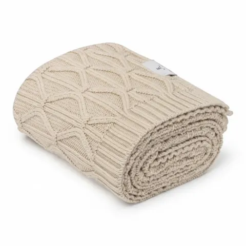 Ciepły kocyk ze 100% wełny merino Beige WAVE My Memi