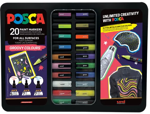 Zestaw markerów UNI Posca GROOVY - 20 szt. - metalowa kaseta