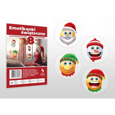 Naklejki emotikony świąteczne elektrostatyczne KUNKE Stickers
