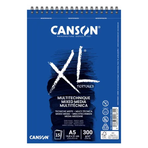 Blok Mix Media na spirali A5 CANSON XL Textured - 300 g/m² - 15 ark.