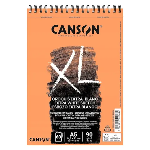 Blok szkicowy na spirali A5 CANSON XL Extra White - 90 g/m² - 60 ark.