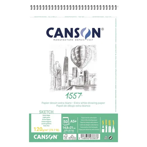 Blok szkicowy na spirali A5 CANSON 1557 - 120 g/m² - 50 ark.