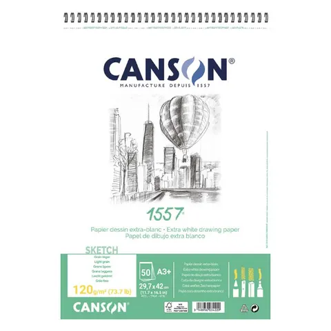 Blok szkicowy na spirali A3 CANSON 1557 - 120 g/m² - 50 ark.