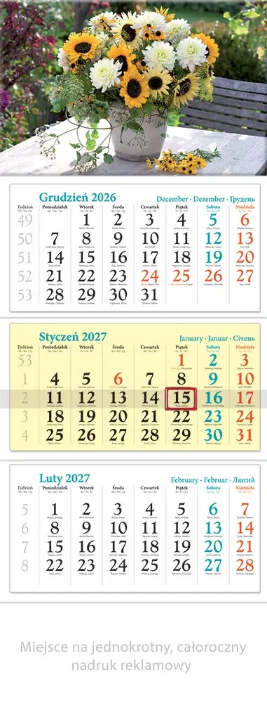 KALENDARZ TRÓJDZIELNY KT15 BUKIET LUCRUM