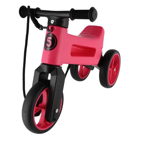 Rowerek biegowy Jeździk 2w1 Pink Różowy 18 m+ z różowymi felgami Ciche koła + Pasek do noszenia dla Rodzica FWRider Super Sport 516491