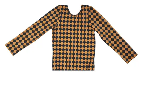 Bluzka z dekoltem na plecach ROMBY granat/musztarda -50%