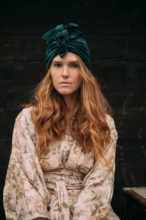 Turban VELVET ciepły BOTTLE GREEN