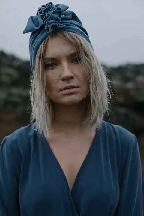 Turban VELVET ciepły DUSTY BLUE