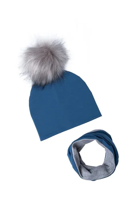 Zimowa Czapka z pomponem + Komin KOBALT -50%
