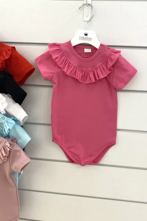 Body z falbanką FUKSJA krótki rękaw