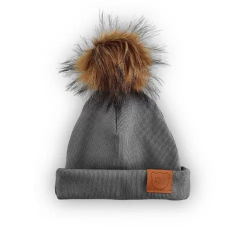Czapka ORGANIC GRAY z pomponem Premium -50%