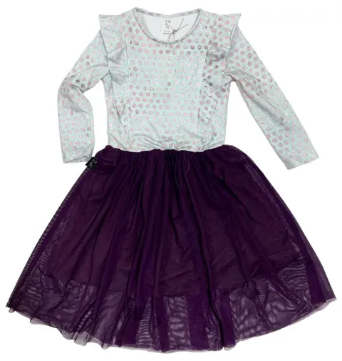 Sukienka 65-21 TULLE DRESS pastel dots wh dark violet -50%