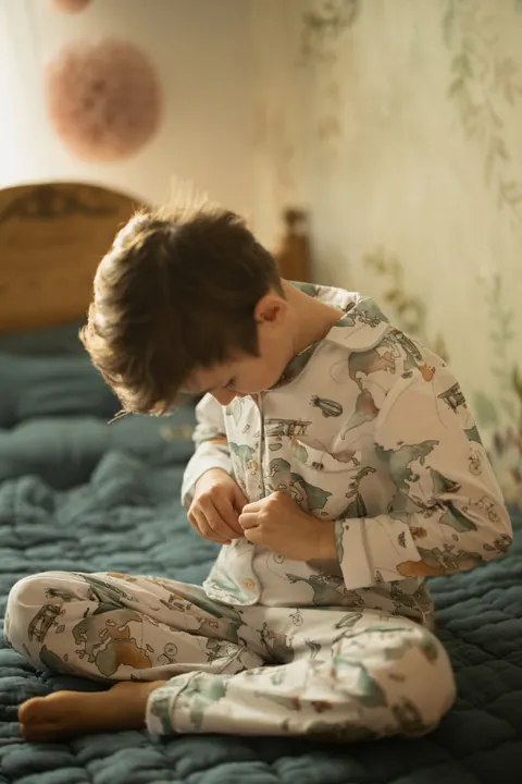 Piżama dwuczęściowa z kołnierzykiem HI WORLD długa