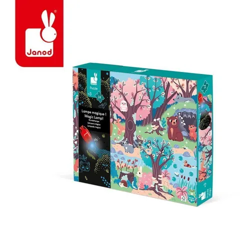 Janod 3 lata+ Świecące puzzle LAS z mini-lampką UV 24 el.
