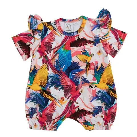 Rampers z falbankami PINK PARROTS krótki