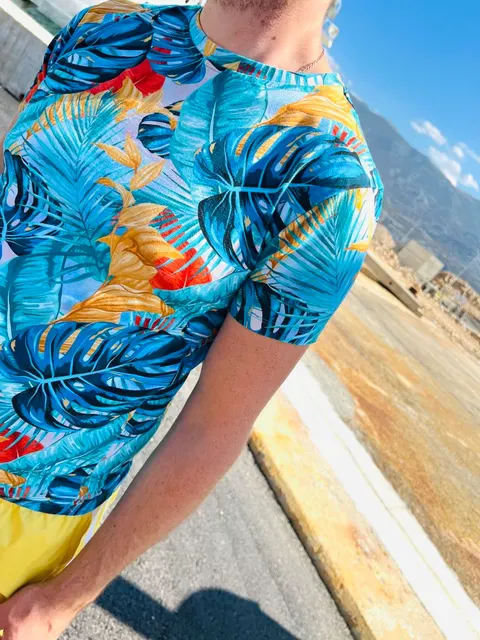T-shirt MĘSKI Classic MONSTERA BLUE Hey Popinjay!