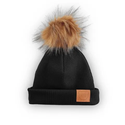 Czapka ORGANIC DEEP BLACK z pomponem Premium -50%
