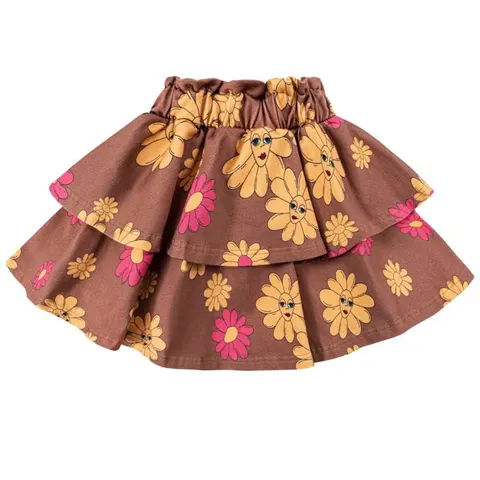 Spódnica falbany KWIATKI BRĄZ - FLOWERS BROWN / WAVE SKIRT