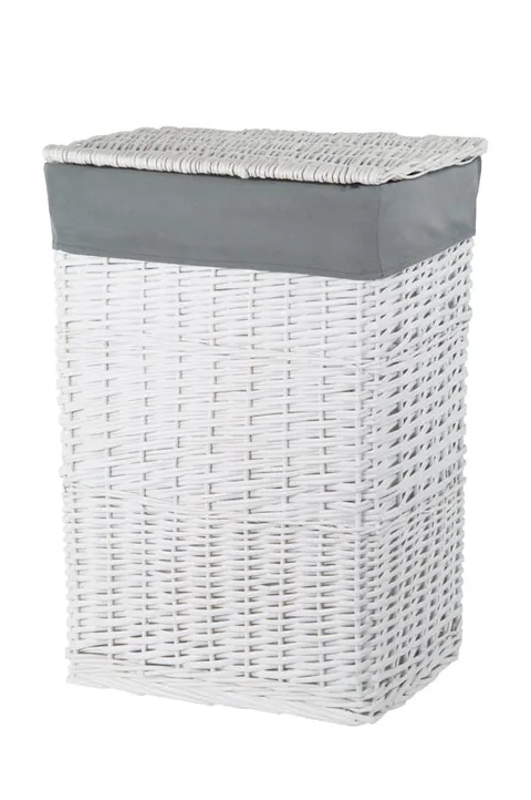 CORSAN - Kosz wiklinowy na pranie BIAŁY z szarą wyściółką 47x35x66 cm 715XXL