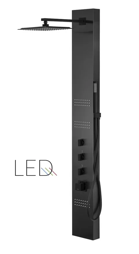 Panel prysznicowy Corsan NEO Termostat Czarna stal Deszczownica LED
