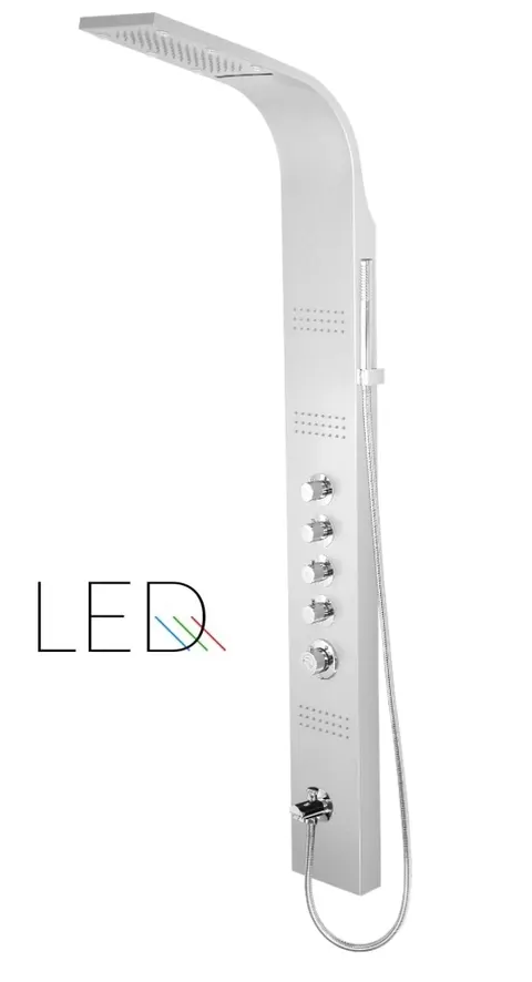 Panel prysznicowy Corsan KASKADA LED aluminiowy srebrny termostat wylewka