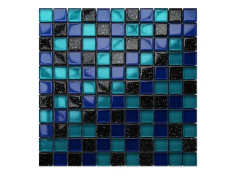 MOZAIKA SZKLANA AURORA - TURKUS, KOBALT, NERO BROKAT 30x30cm 8mm