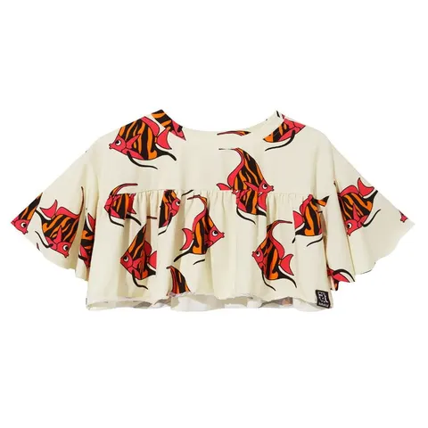 Koszulka Frill Top BEIGE orange-pink fish