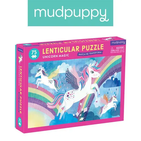 Mudpuppy 5 lat+ Puzzle soczewkowe z ruchomym obrazkiem 3D Magiczne jednorożce 75 el.